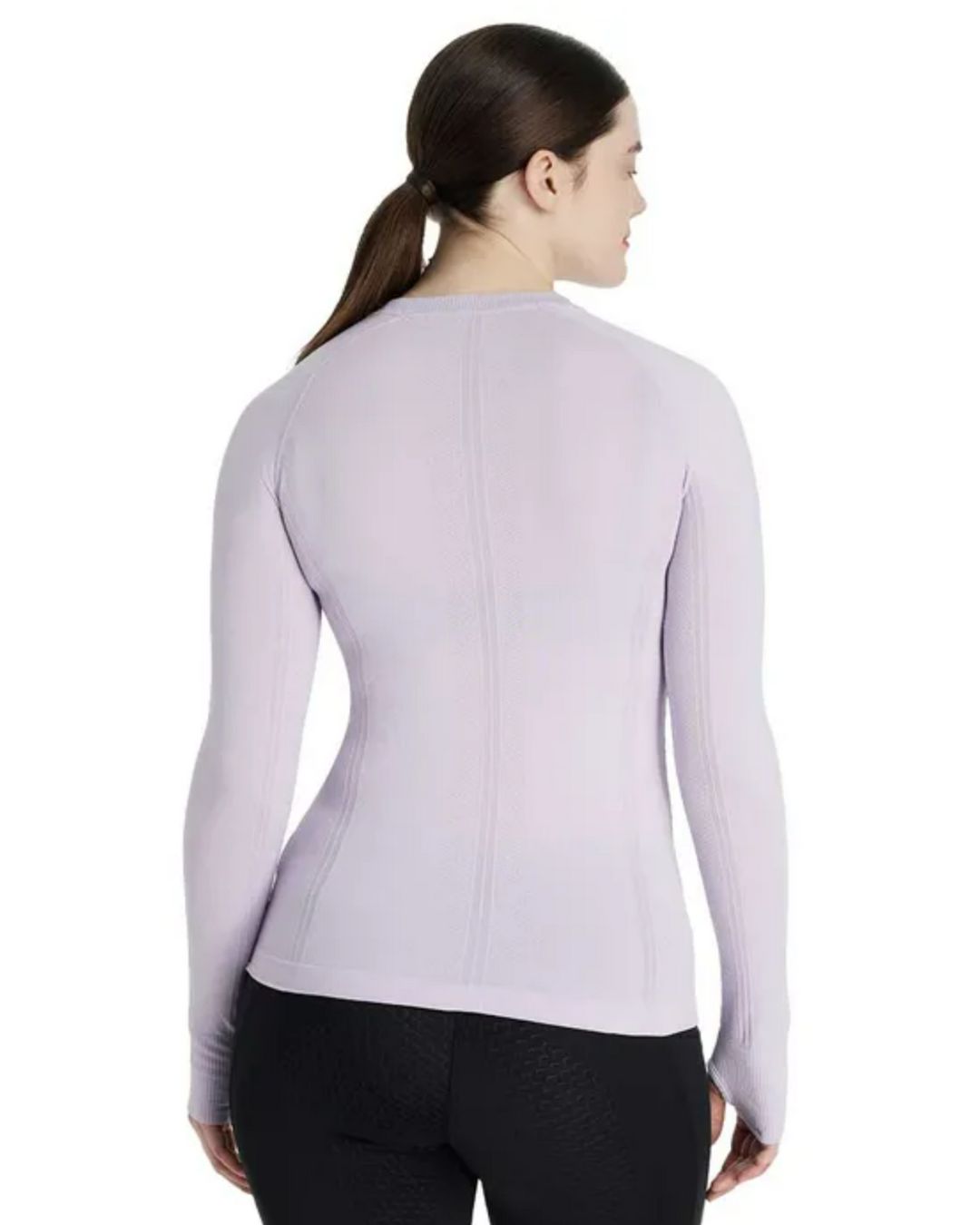 LeMieux Britney Seamless Long Sleeve Top - Lilac, back view on woman on white background | Ladies Activewear | Malvern Saddlery