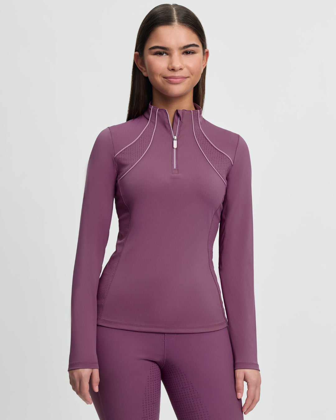 LeMieux Young Rider Airflow Base Layer - Mallow Pink; shown on model | Malvern Saddlery