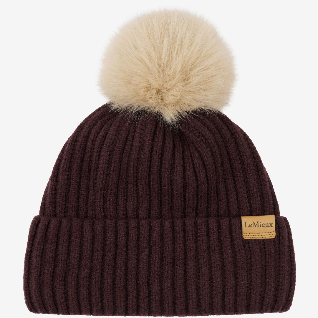 LeMieux Clara Rib Beanie - Damson Dark Red - shown on white background | Winter Hats | Malvern Saddlery
