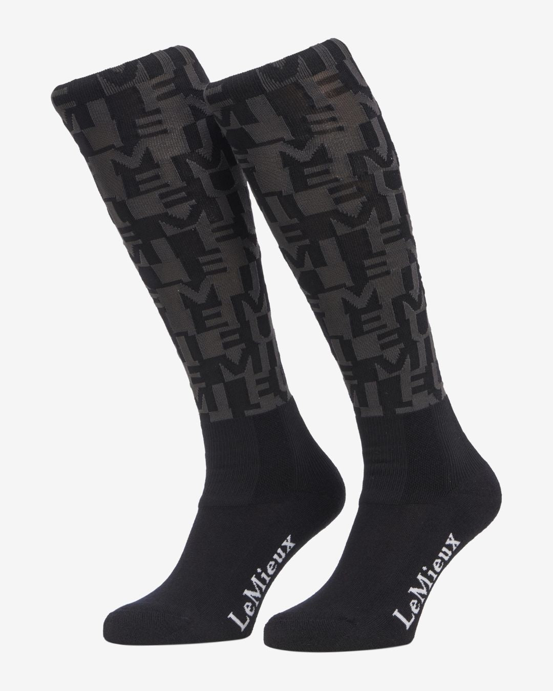 LeMieux Footsie Socks - logo AOP in Black Gray | Riding Accessories | Malvern Saddlery
