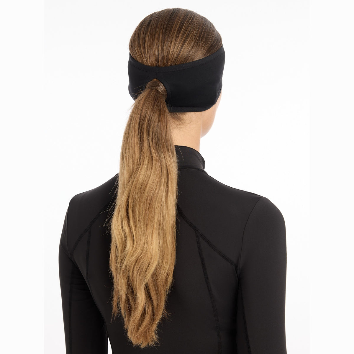 LeMieux Ear Warmer Headband - Black, back view with ponytail opening | Malvern Saddlery