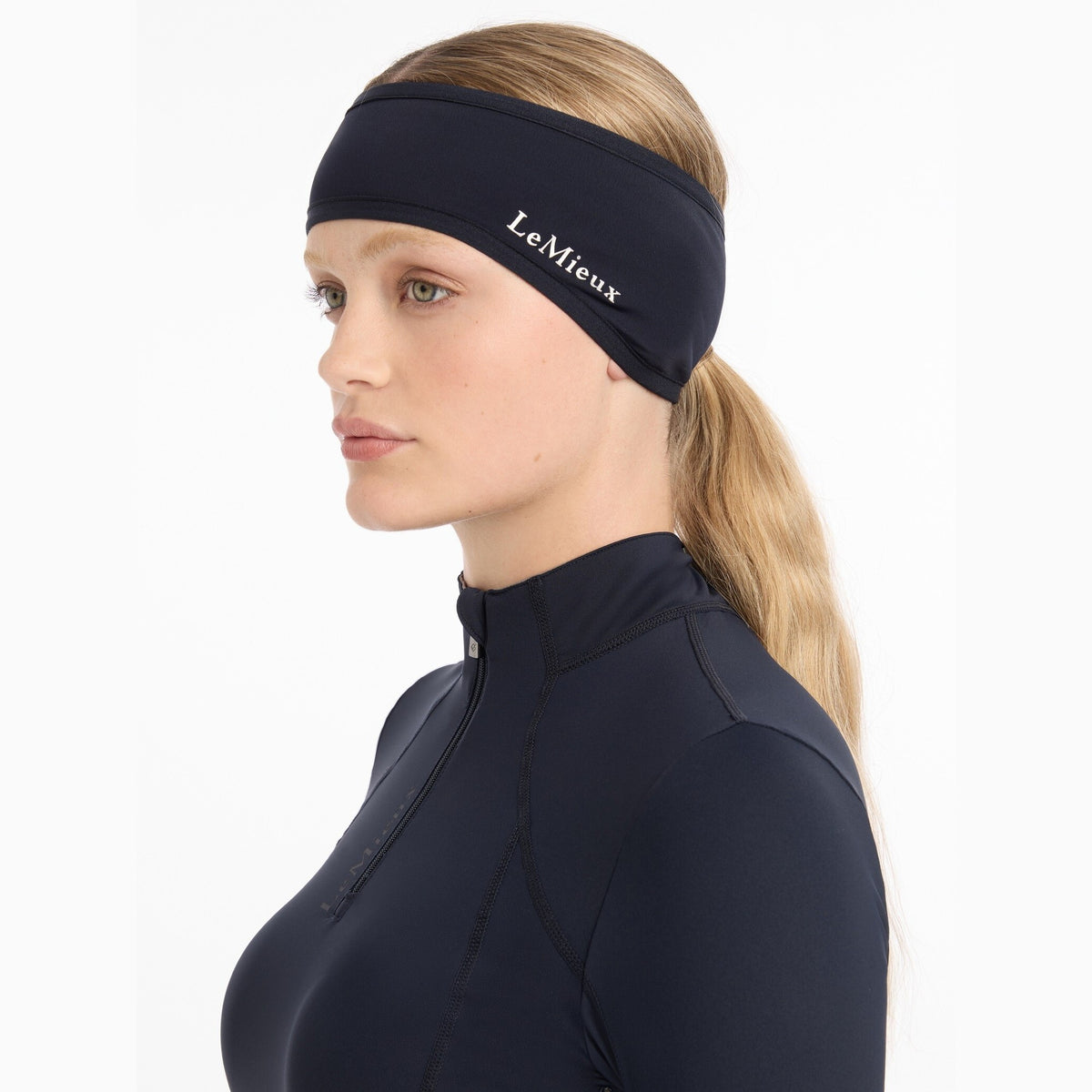 LeMieux Ear Warmer Headband - Indigo, side view | Malvern Saddlery