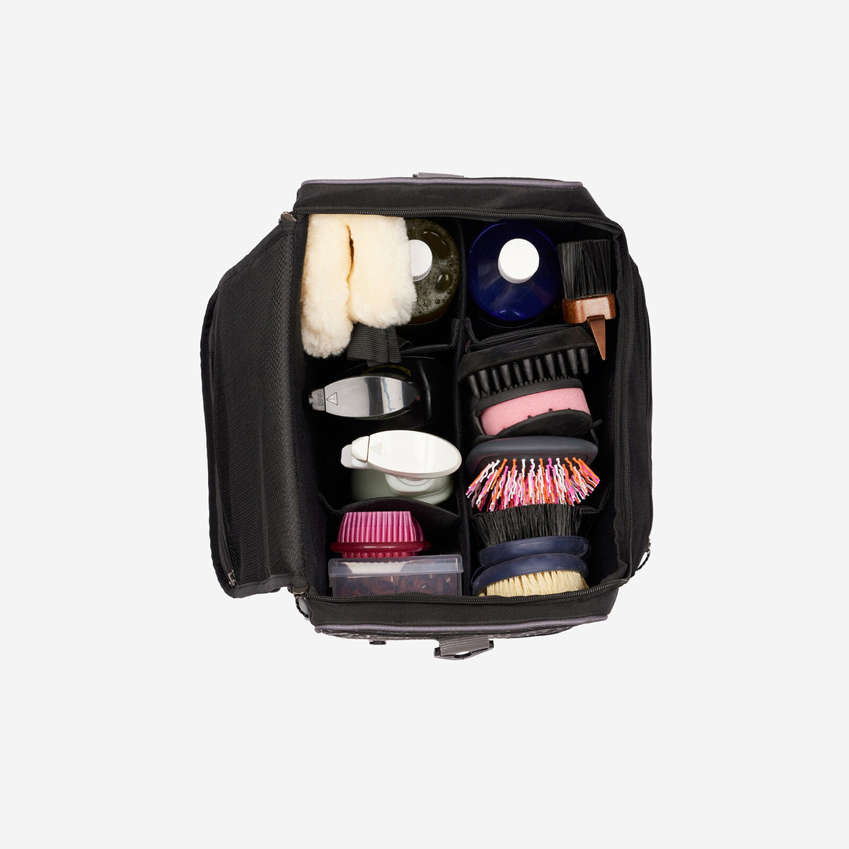 LeMieux Elite Pro Grooming Bag - Black, open, inside view | Malvern Saddlery