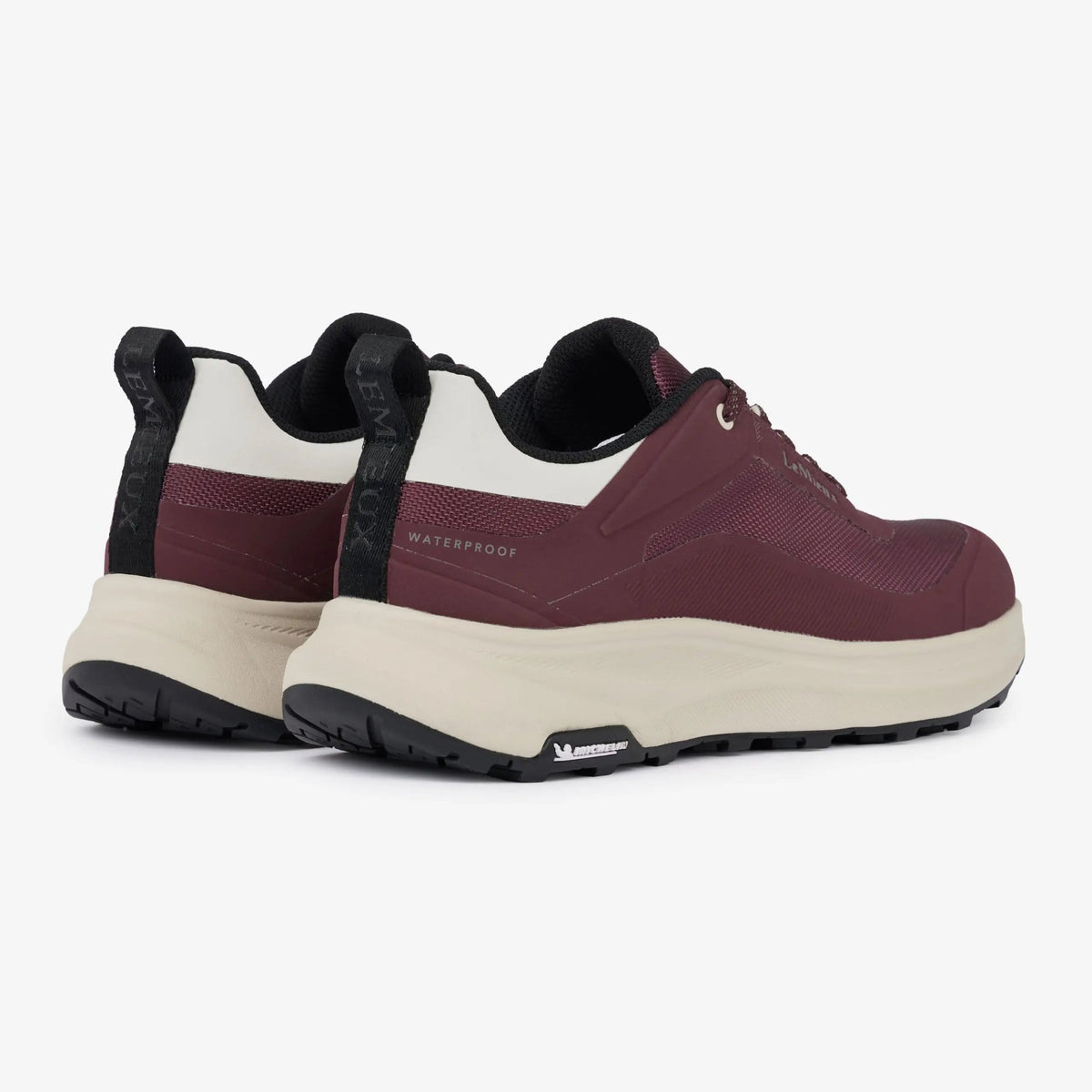 Detailed side view of bramble LeMieux Kanta Waterproof Sneaker with cushioned midsole and Michelin rubber grip.