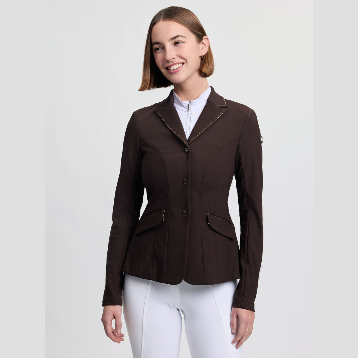 LeMieux Women's Brilliance Diana Show Jacket - Espresso, front view | Malvern Saddlery