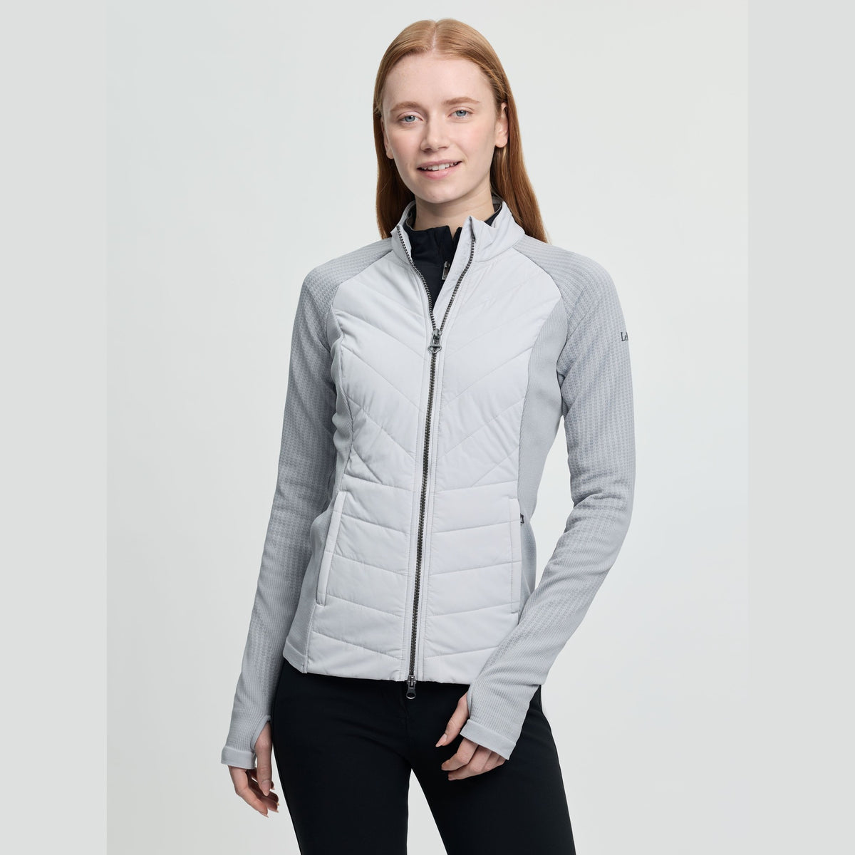 LeMieux Women's Maddie Hybrid Jacket - Lt. Gray, front view | Malvern Saddlery