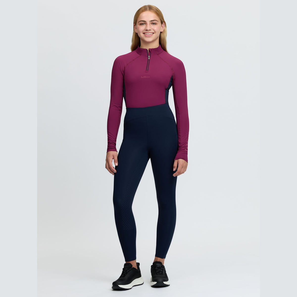 LeMieux Young Rider Nell Brushed Pull On Riding Pants - Navy, full length | Malvern Saddlery