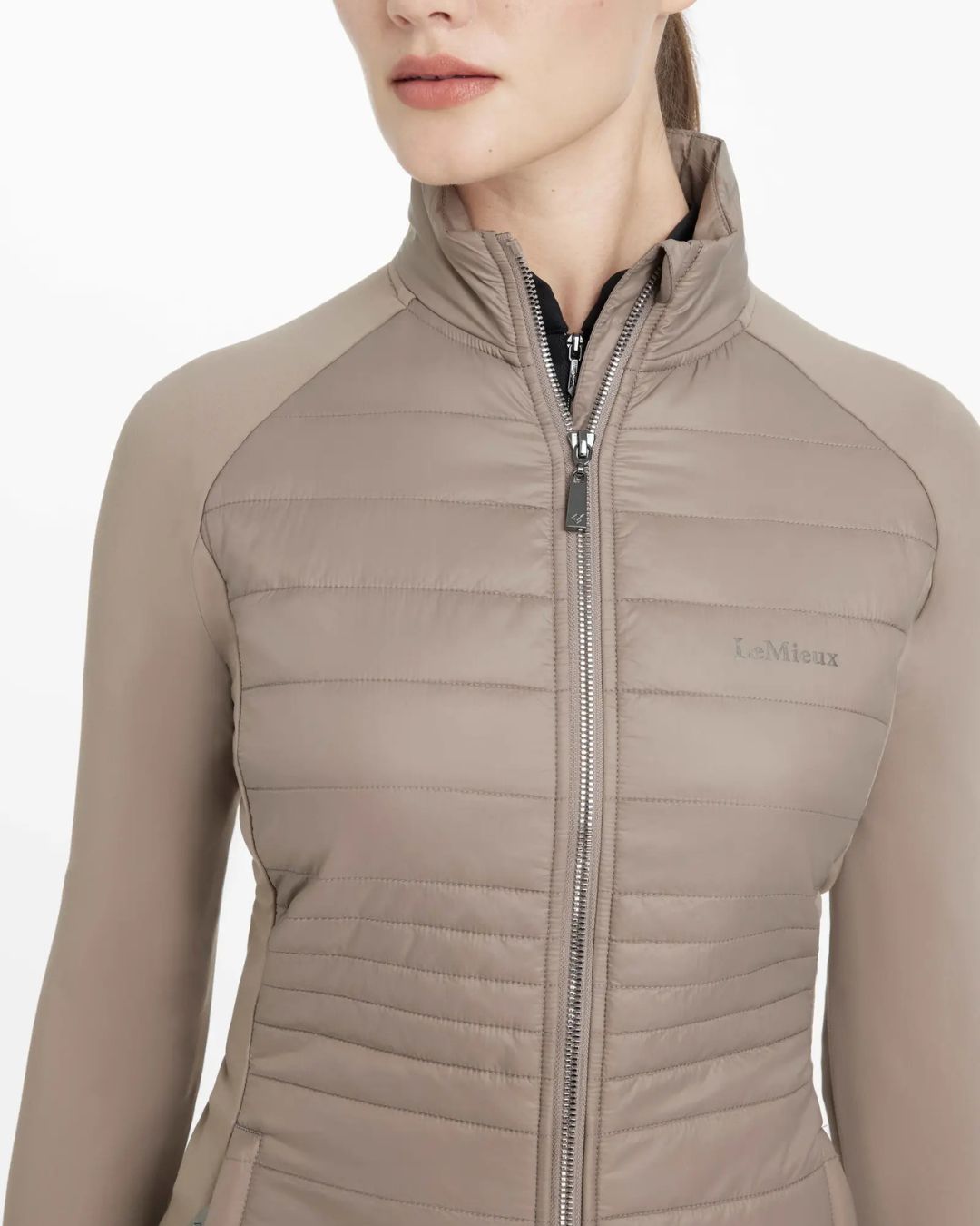 LeMieux Juliette Ladies Jacket - Pecan , chest zipper detail| Malvern Saddlery