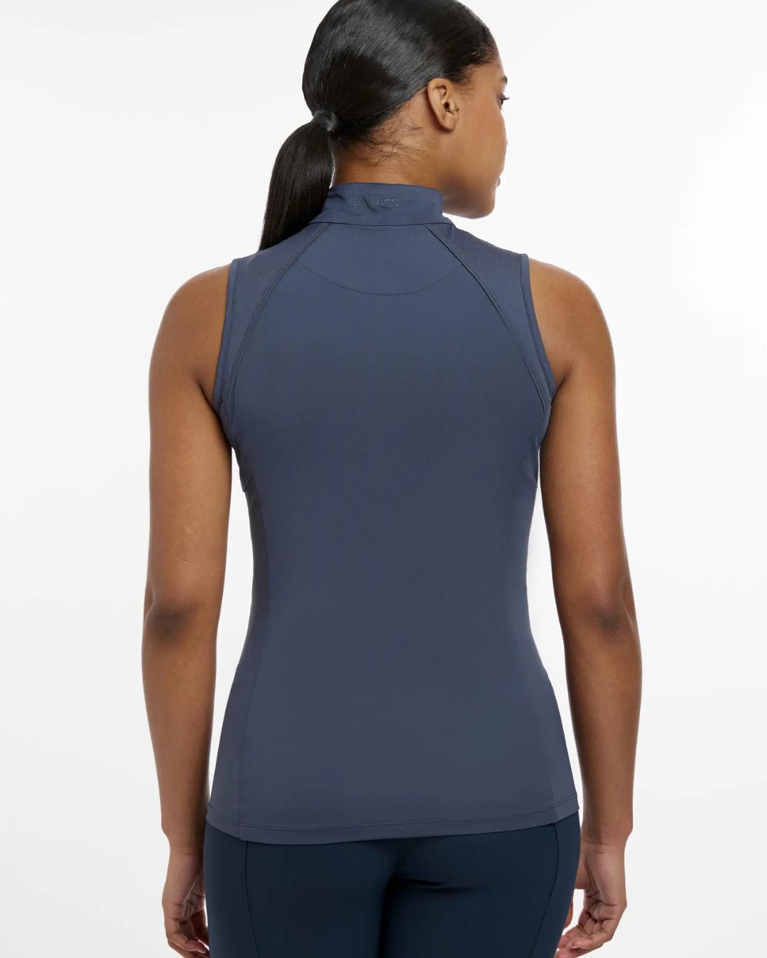 LeMieux Maria Mesh Sleeveless Base Layer - Dusk Blue, back view | Ladies Activewear Shirts | Malvern Saddlery