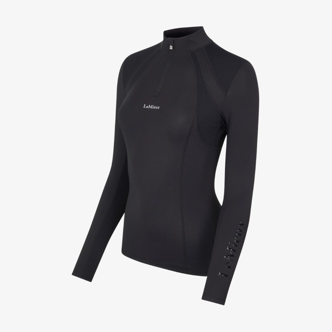 LeMieux Mia Mesh Women's Long Sleeve Base Layer - black; shown on gray background | Malvern Saddlery