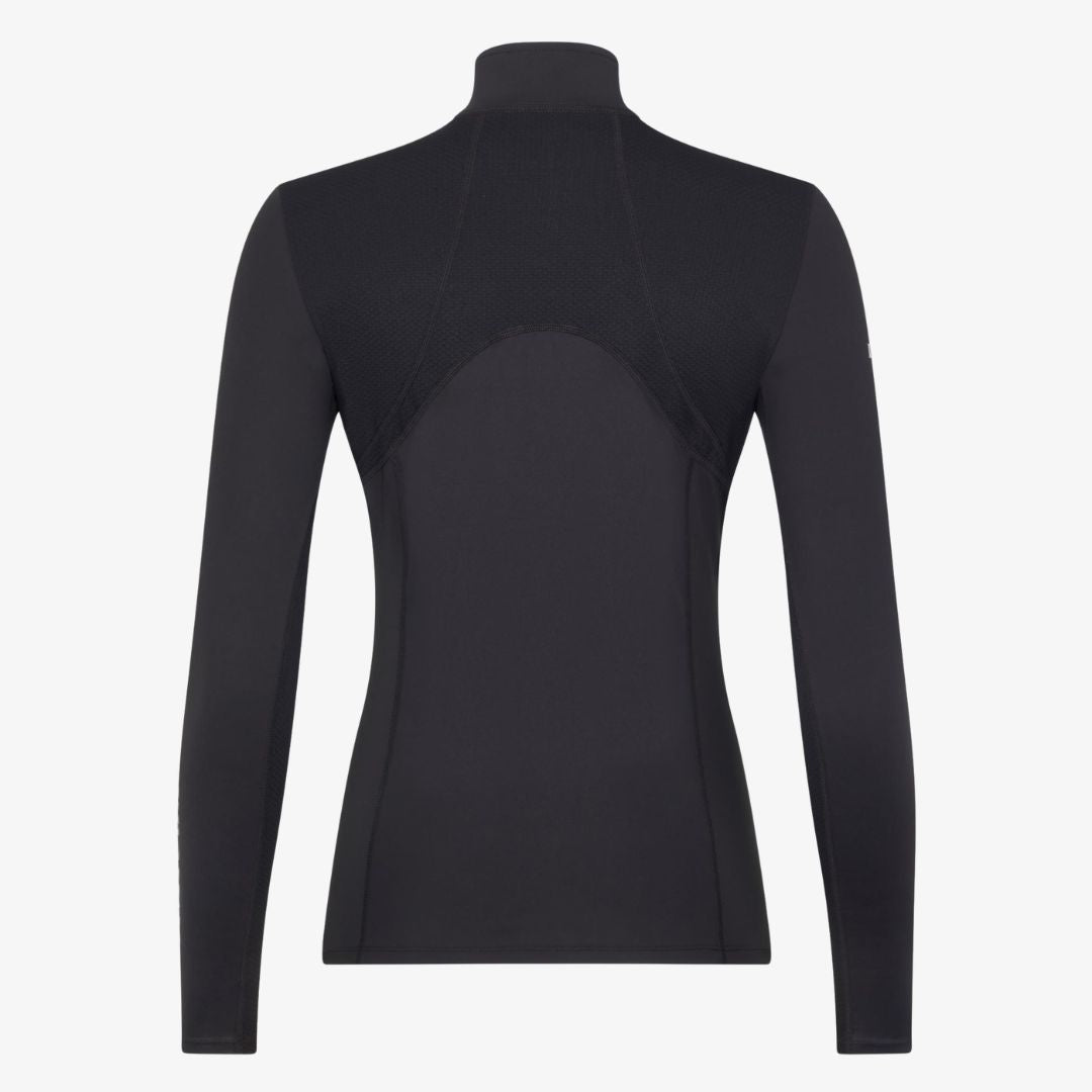 LeMieux Mia Mesh Women's Long Sleeve Base Layer - black; back view shown on gray background | Malvern Saddlery