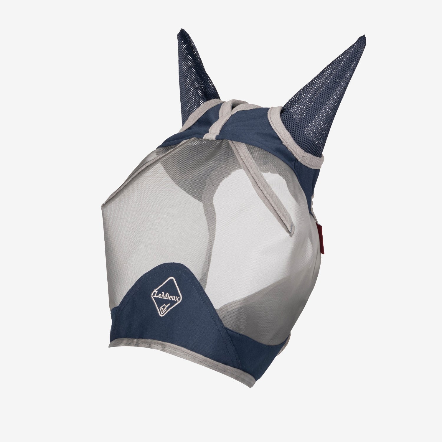 Equestrian fly mask with mesh design on a white background