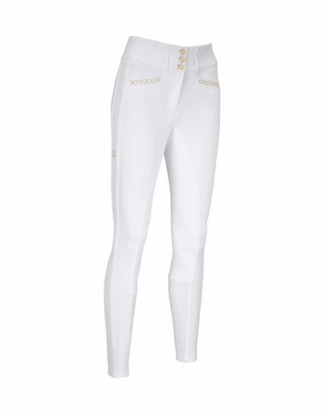 Pikeur New Candela Str FFL Full Seat Competition Breeches - White with Gold details | Malvern Saddlery