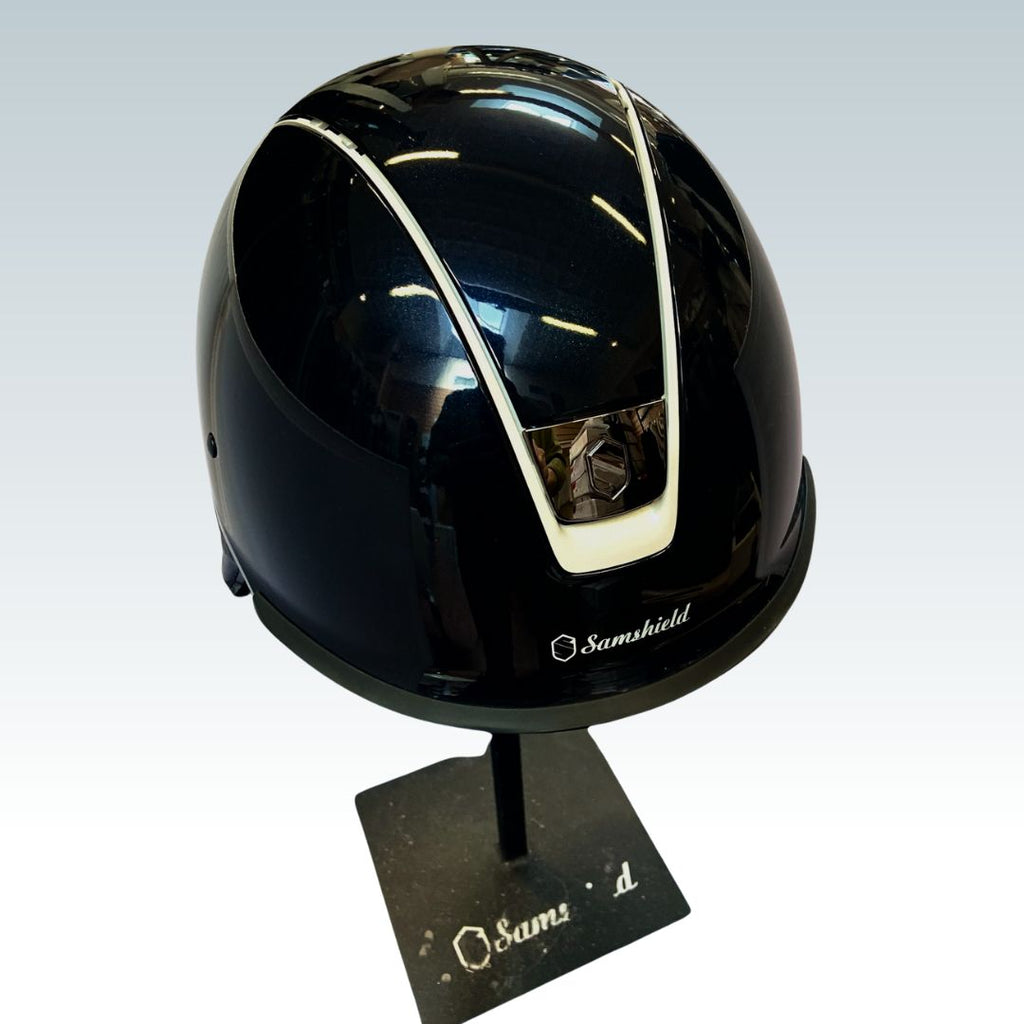 Samshield Gloss Racing Skull Helmet - Black with White trim | Malvern Saddlery