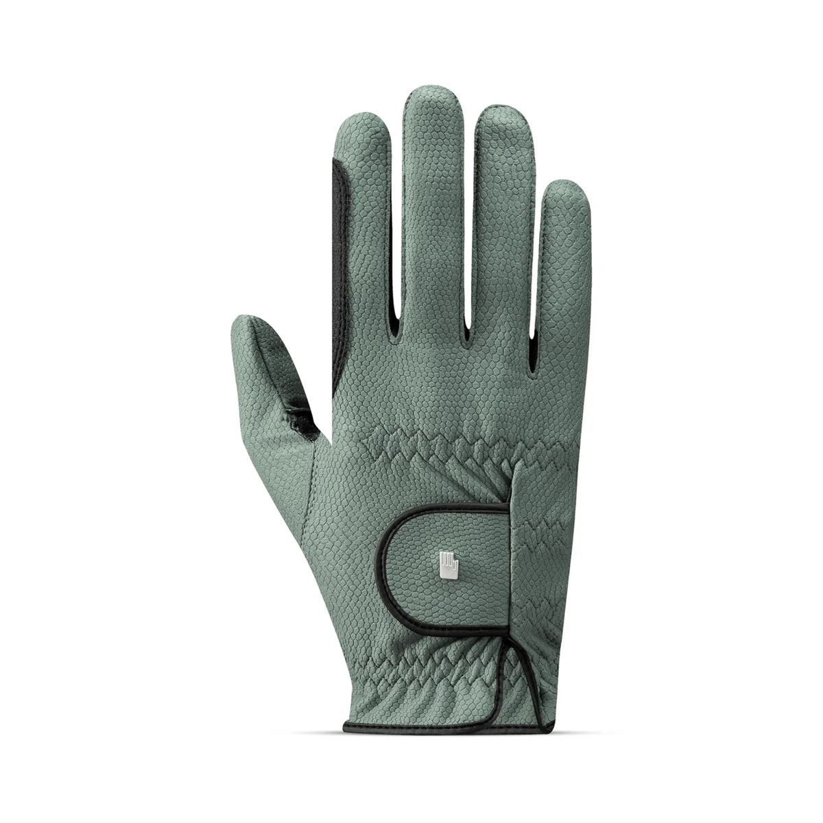 Lightweight Roeckl Malta equestrian riding glove in Laurel Leaf green with adjustable wrist strap