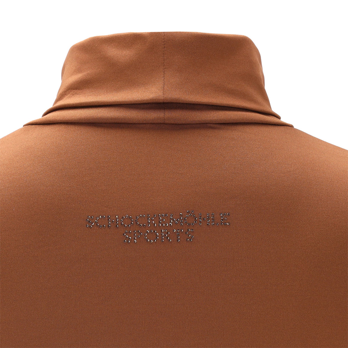 Schockemöhle Alba Style Women's Turtleneck Training Top in Nougat back collar with rhinestone logo