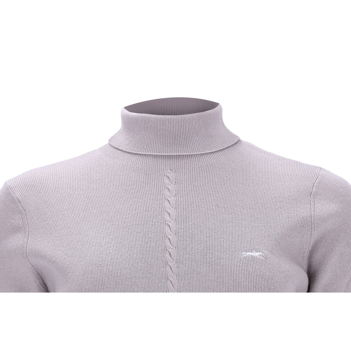 Schockemöhle Josie Style Women's Turtleneck Sweater in Silver Grey cable knit close up