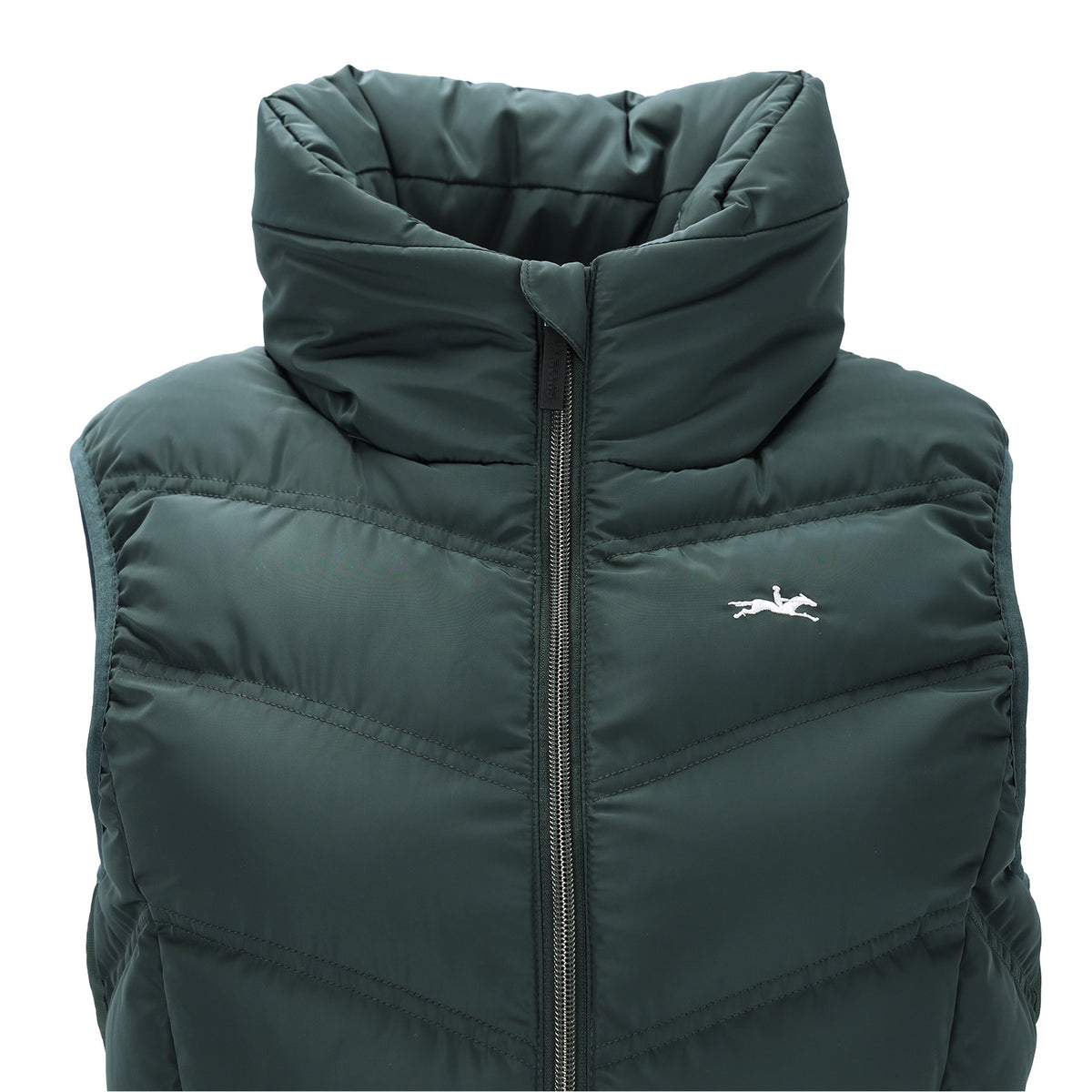 Schockemöhle Marleen Style Women's Padded Vest in Bottle collar and chest logo close up