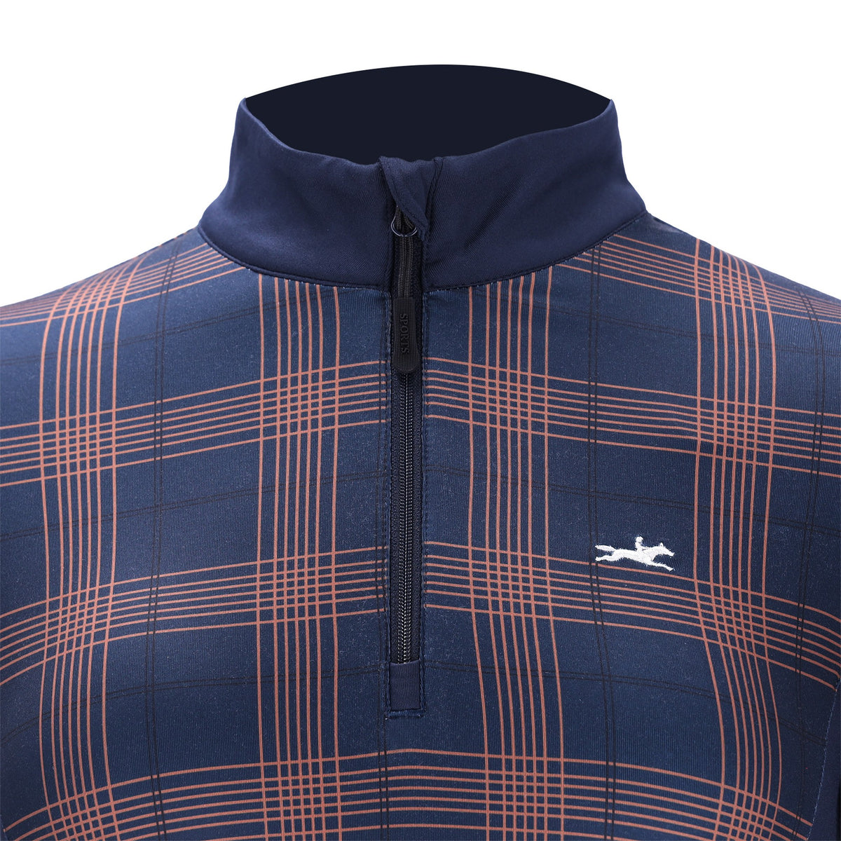 Schockemöhle Xandra Style Women's Training Shirt in Navy Checker collar and chest logo close up