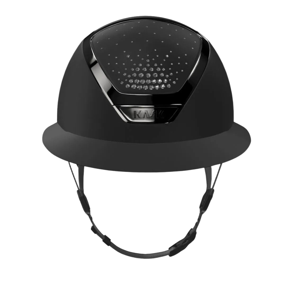 KASK Equestrian Star Lady Chrome helmet with Passage crystal design, black helmet, tone-on-tone black chrome frame.. configurator generated image | Malvern Saddlery