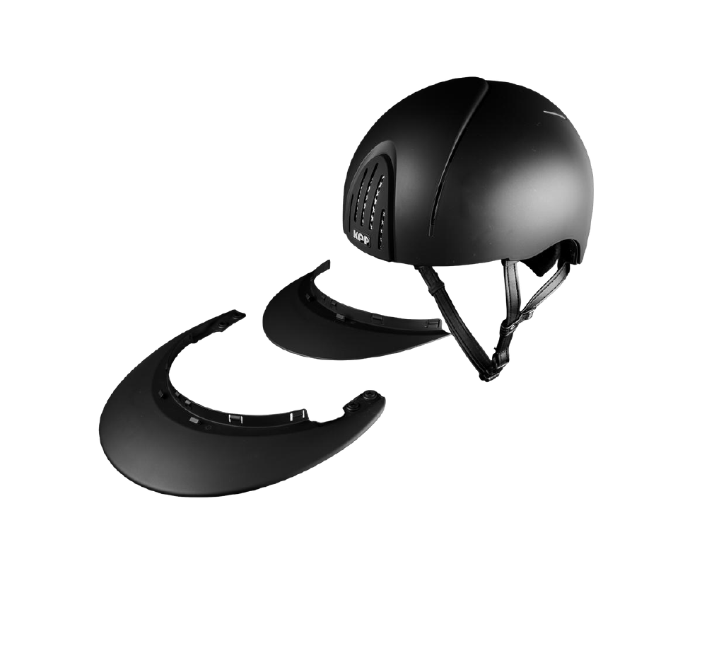KEP Italia Smart Nova Matte Equestrian Helmet - no brim - Black; shown with standard & polo visor options detached on white background | Malvern Saddlery