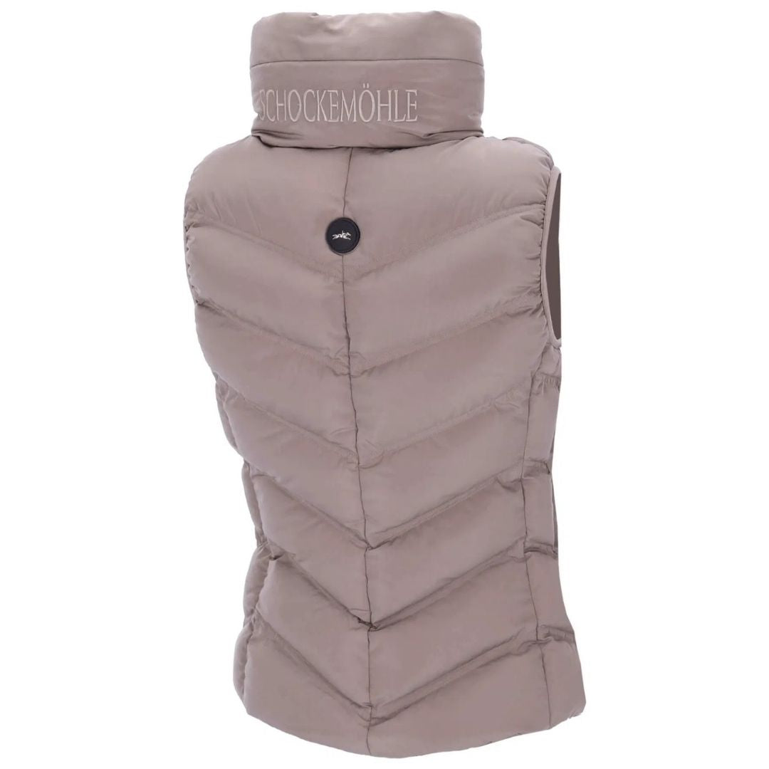 Schockemöhle Sports SPMarleen Style Quilted Ladies Vest -Hazel / Beige, back view on white background | Malvern Saddlery