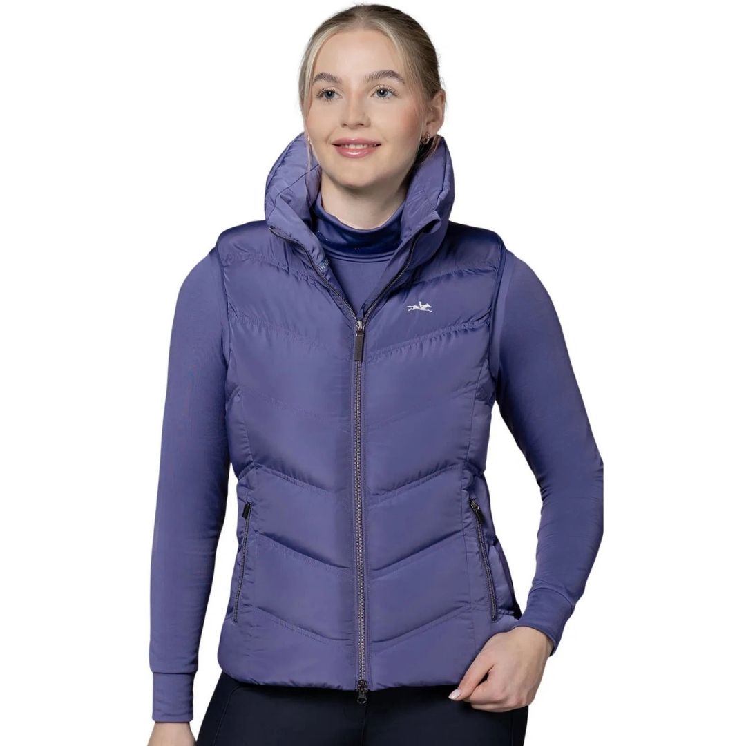 Schockemöhle Sports SPMarleen Style Quilted Ladies Vest - Ink Blue, on women with white background | Malvern Saddlery