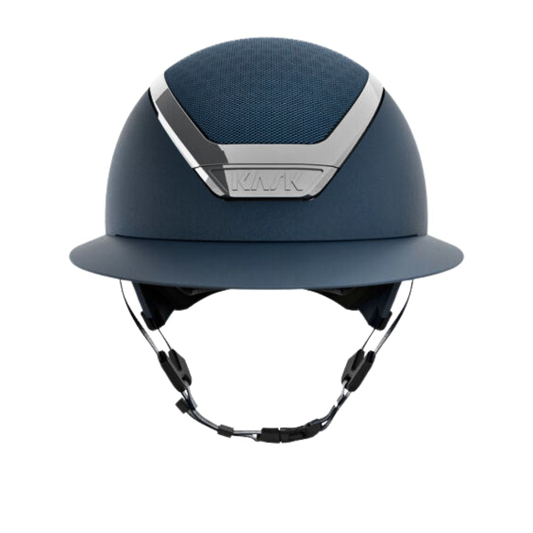 KASK Star Lady Chrome Equestrian Helmet - Navy with Silver Frame; front view on white background | Wide Brim English Riding Helmets | Malvern Saddlery