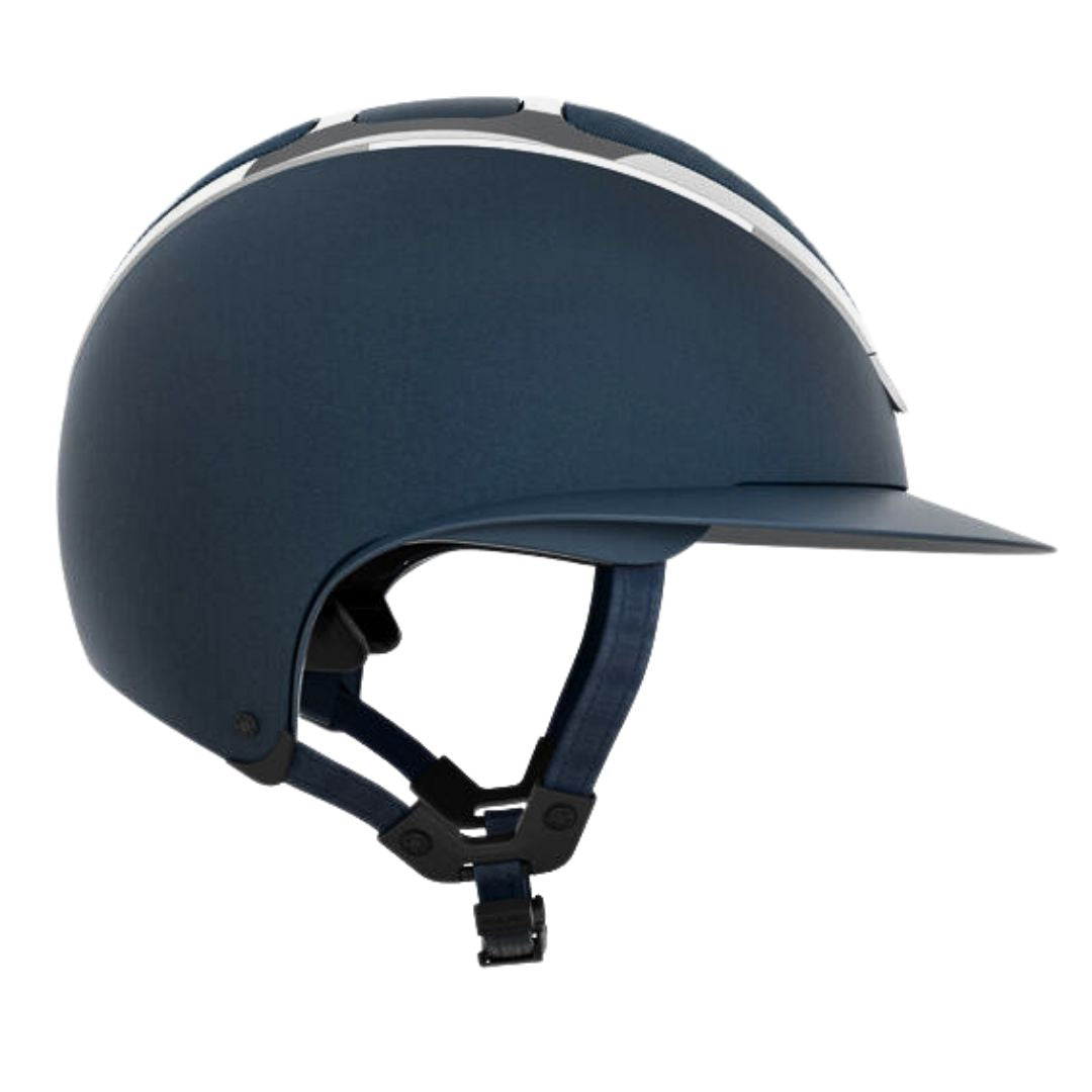 KASK Star Lady Chrome Equestrian Helmet - Navy with Silver Frame; side view on white background | Wide Brim English Riding Helmets | Malvern Saddlery