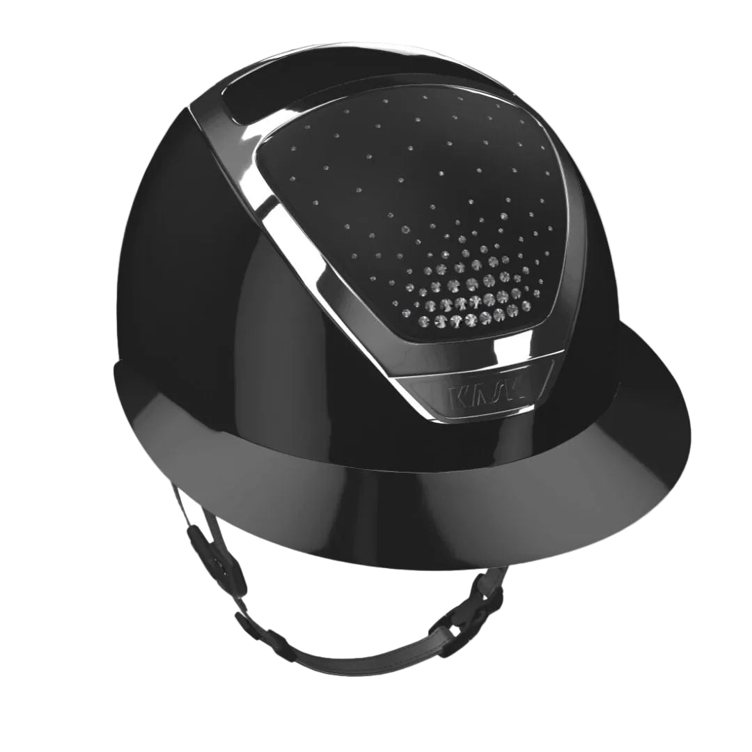 KASK Equestrian Star Lady Shine PASSAGE Helmet - Black Shell, Silver Chrome Frame, Clear Swarovski Crystals | Wide Brim Helmets | Malvern Saddlery