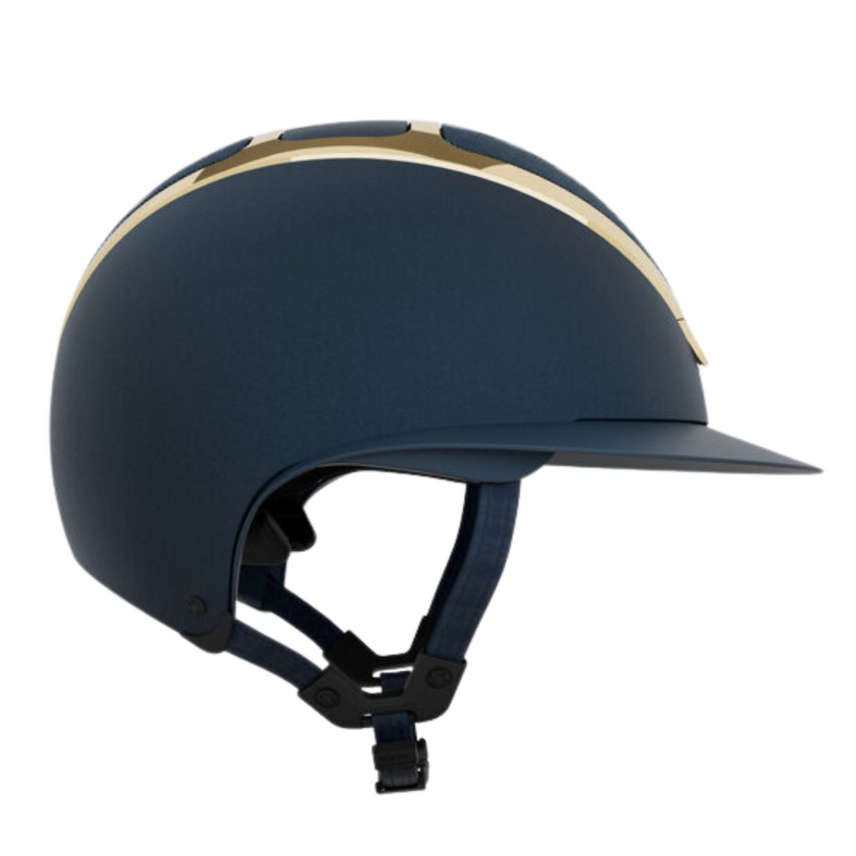 KASK Star Lady Chrome Equestrian Helmet -Navy/Gold; side view on white background | Wide Brim Helmets | Malvern Saddlery