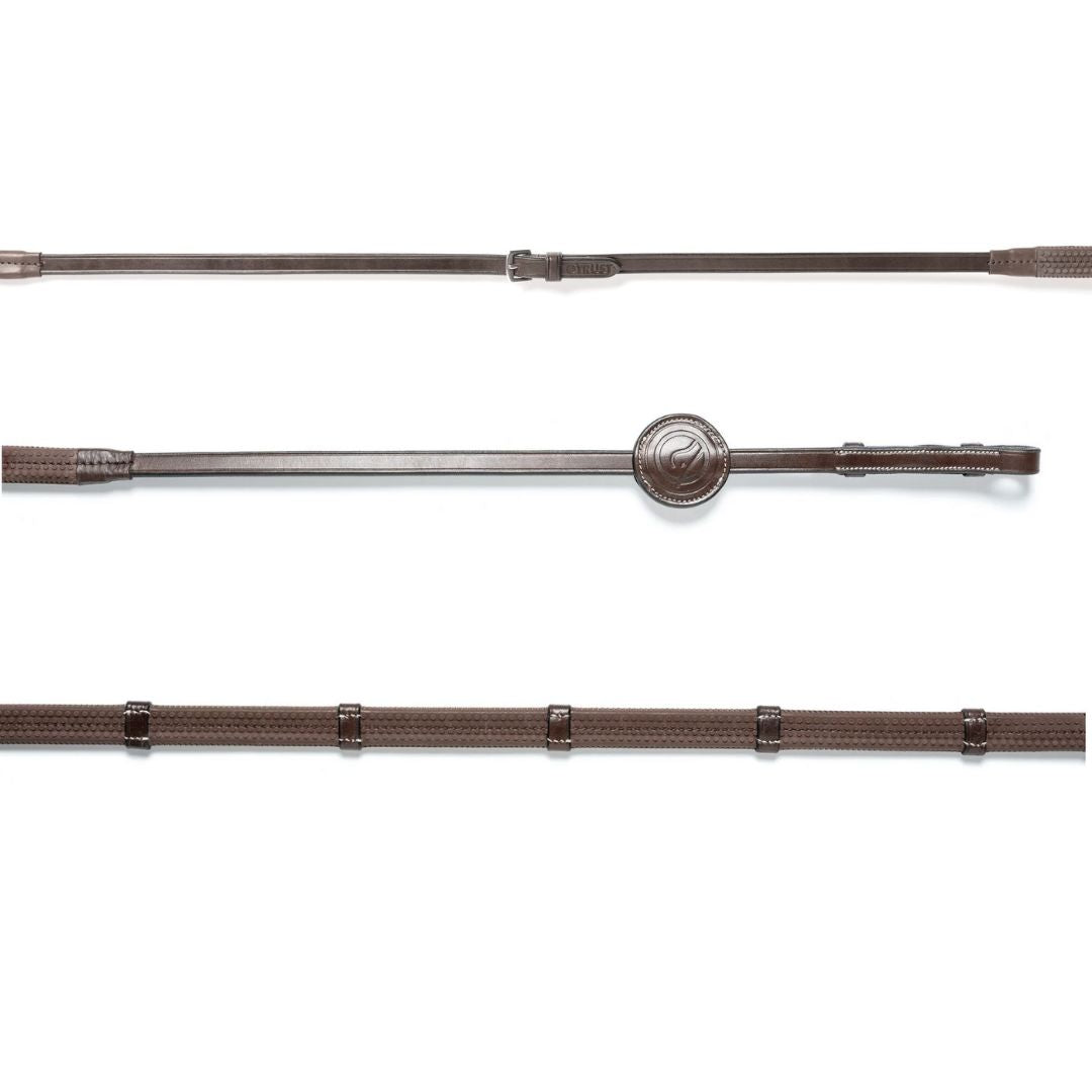 Trust Maastricht Rubber Reins with Stops - 1/2" Brown with Silver Buckles | Malvern Saddlery