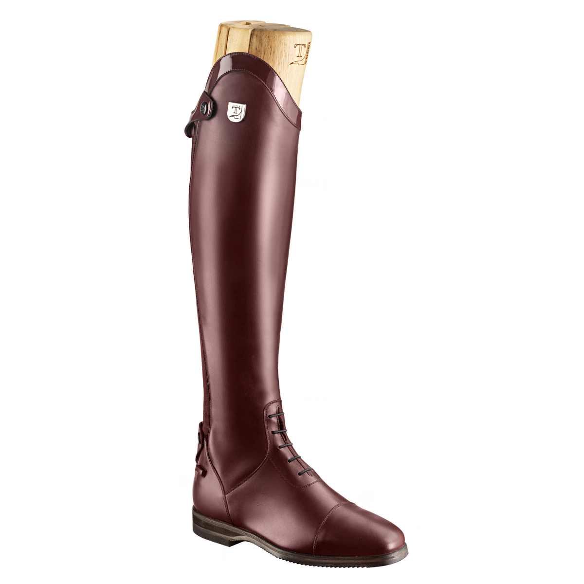 Tucci Time Galileo Wine Leather Tall Field Riding Boot with Front Laces for Equestrian Jumping
