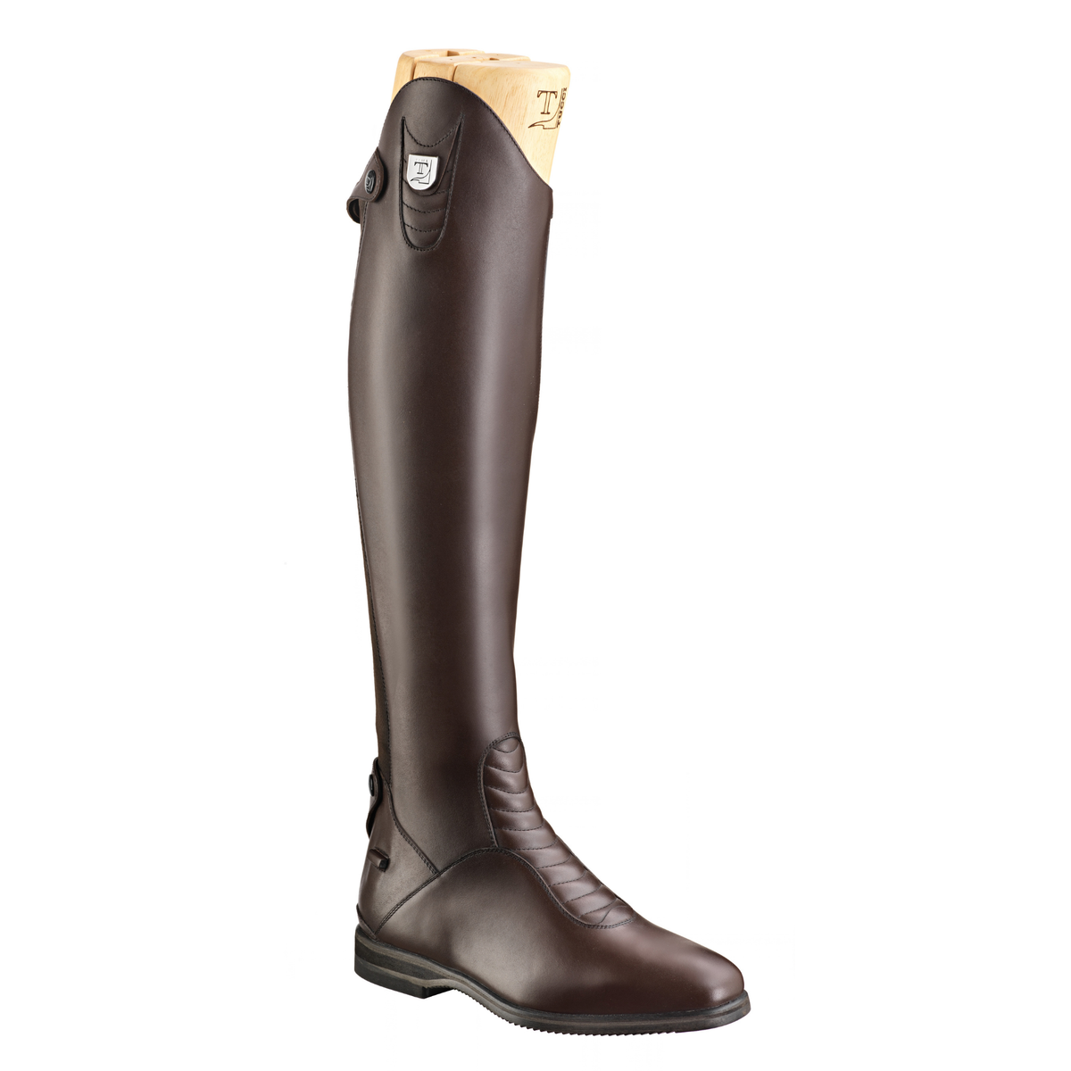 Tucci Harley Italian brown leather tall riding boots featuring motorcycle-style padded front and rear zipper