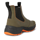 Woden Siri Waterproof Boot  Dark Olive with black & orange accents, back side view | Malvern Saddlery