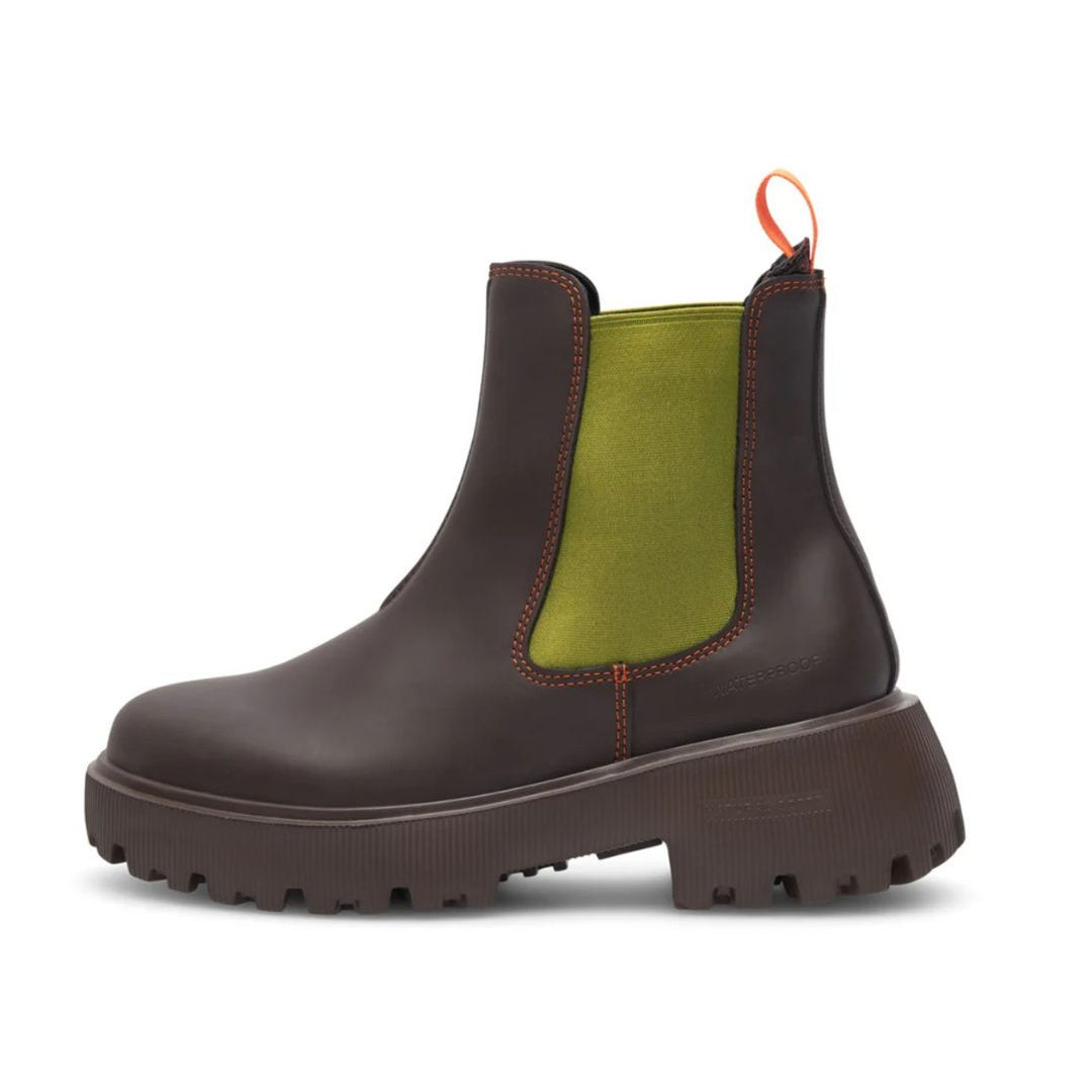 Woden Aya Waterproof Boot - Chocolate/Bambus Green | Style Footwear | Malvern Saddlery