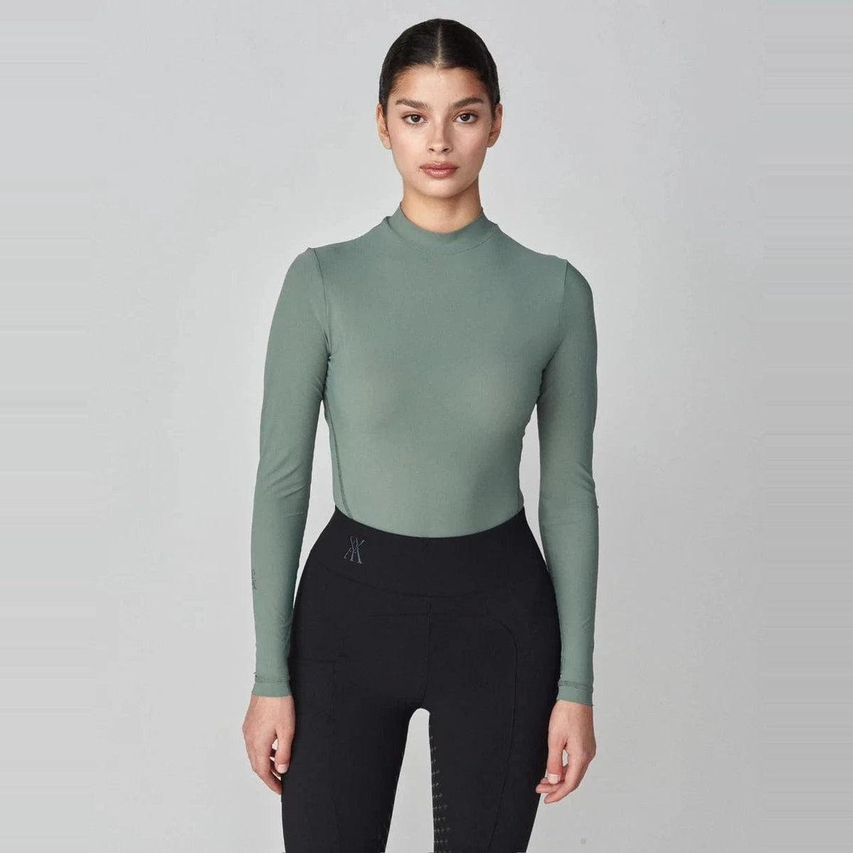 Yagya Women's Lightweight Long Sleeve Riding Top - Slate Green, front | Malvern Saddlery