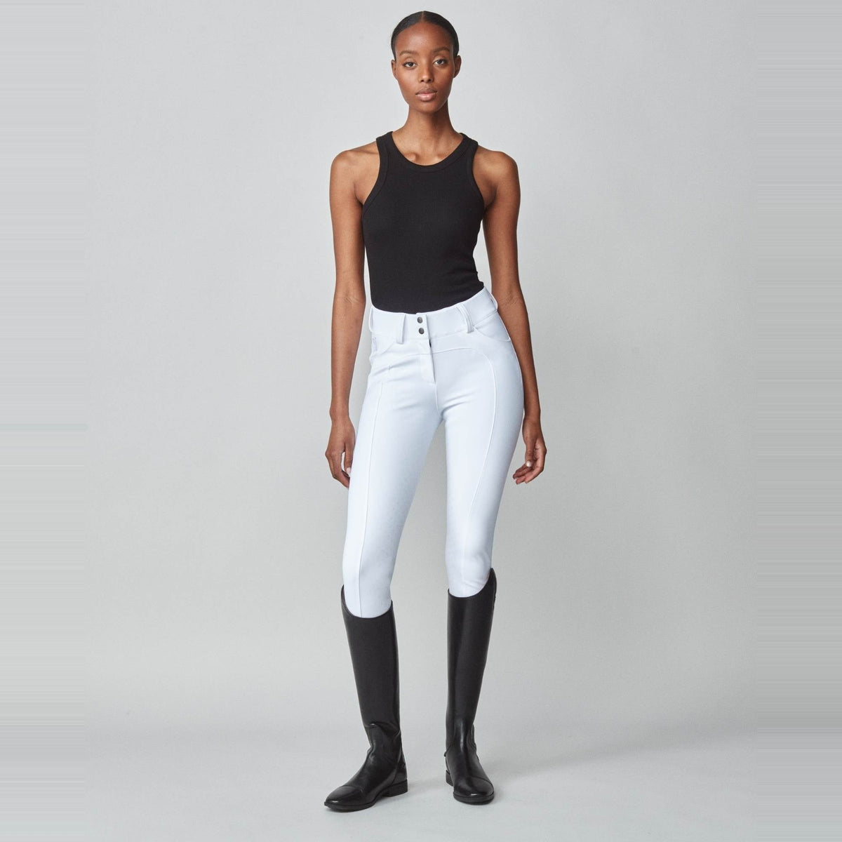 Yagya Women's Performance Knee Grip Breeches - White, front | Malvern Saddlery