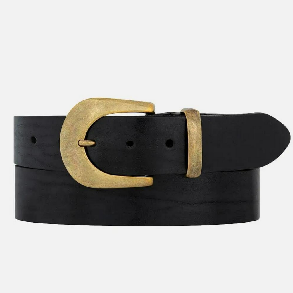 Black Leather Belt - Gold Horseshoe Buckle | Malvern Saddlery