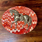 Equestrian serving platter - vintage print on red marbled background | Malvern Saddlery