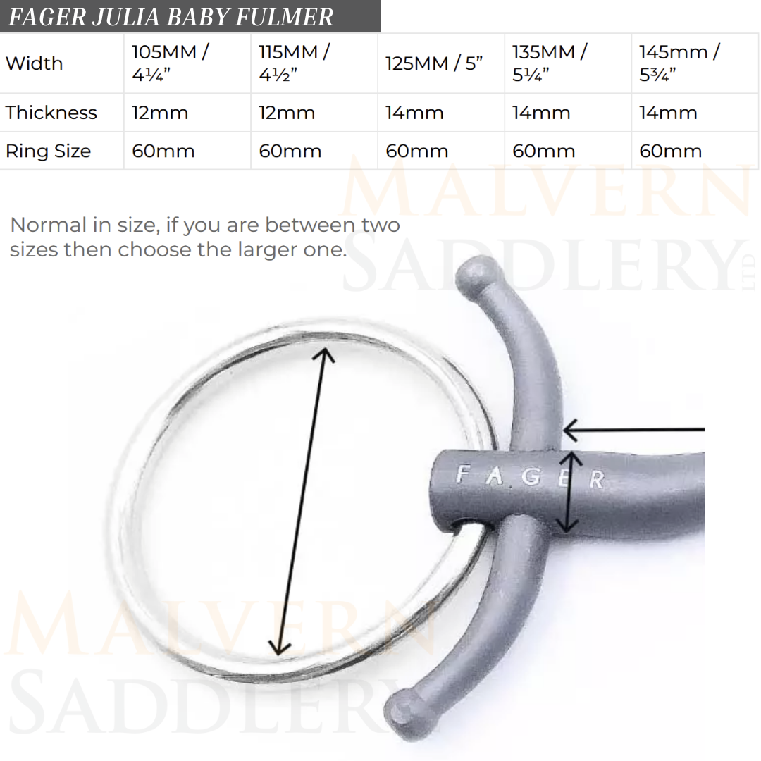Fager Julia Sweet Iron Baby Fulmer Bit Size Guide | Malvern Saddlery