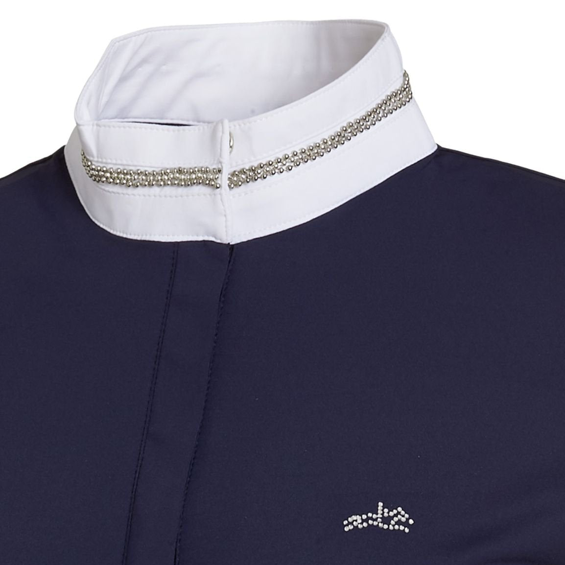 Schockemöhle Clea Ladies Competition Shirt - Navy/Silver, collar detail | Equestrian Show Shirts | Malvern Saddlery