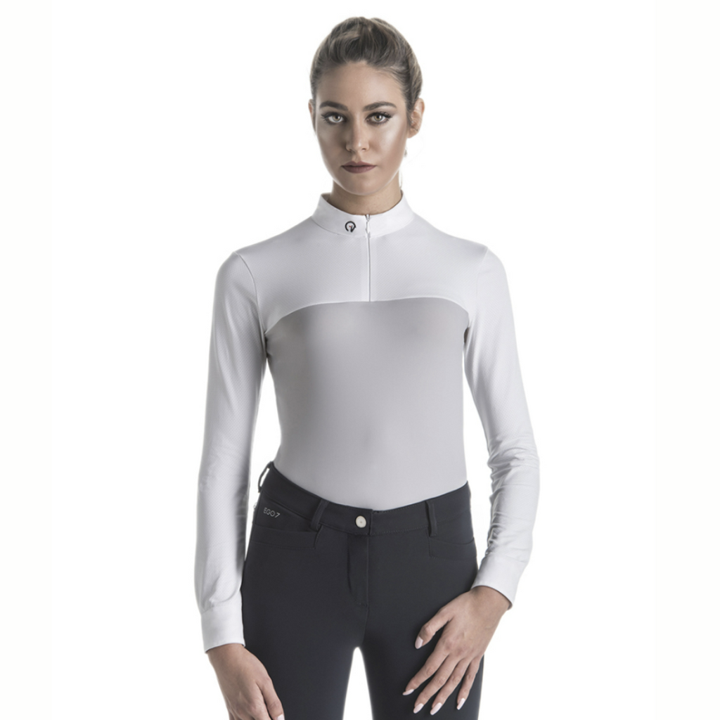 EGO7 Ladies Mesh Quarter Zip Show Shirt White/Gray | Malvern Saddlery