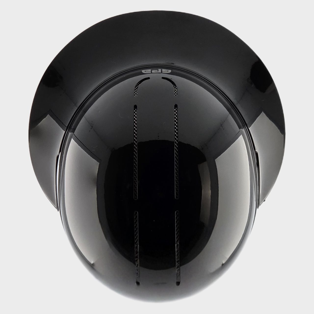GPA First Lady Global TLS Equestrian Helmet - Glossy Black; top view | Wide Brim Helmets | Malvern Saddlery