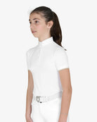 Equestro Girls Clara Slim Fit Competition Polo Shirt - White/Oxford Tan | Children's Show Shirts | Malvern Saddlery
