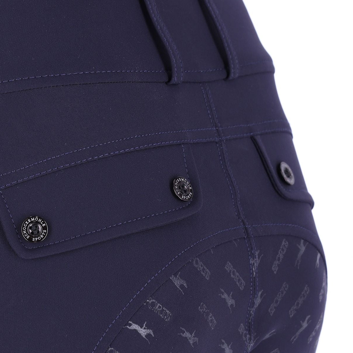 Schockemöhle Ladies SPCarola FS Breeches - Dark Navy; back pocket detail | Malvern Saddlery