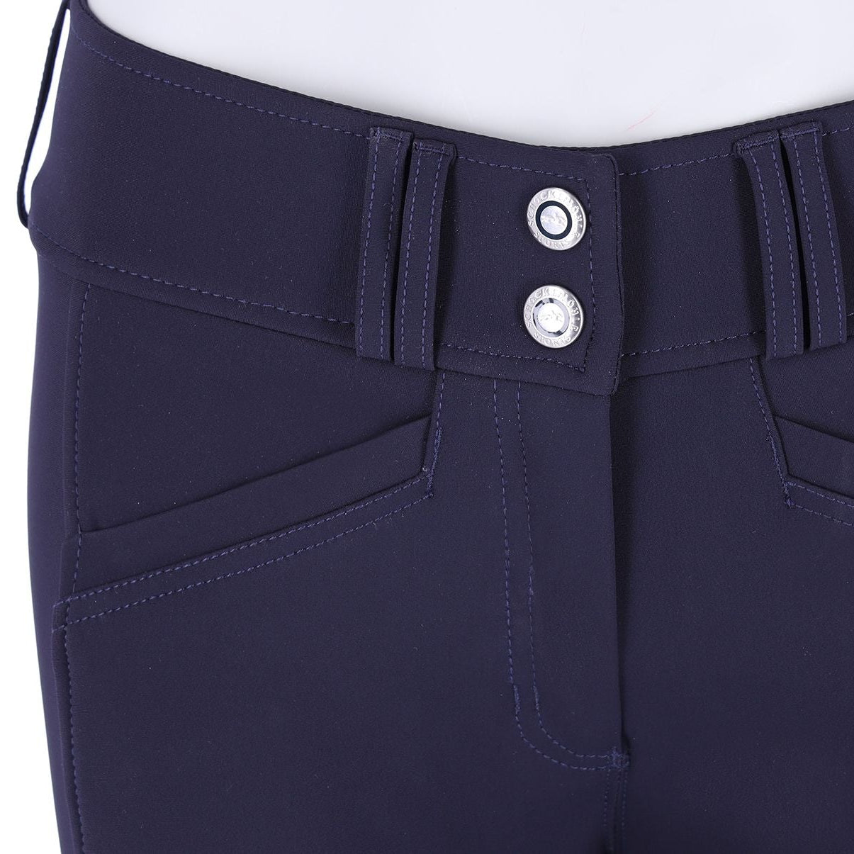 Schockemöhle Ladies SPCarola FS Breeches - Dark Navy; waist detail | Malvern Saddlery