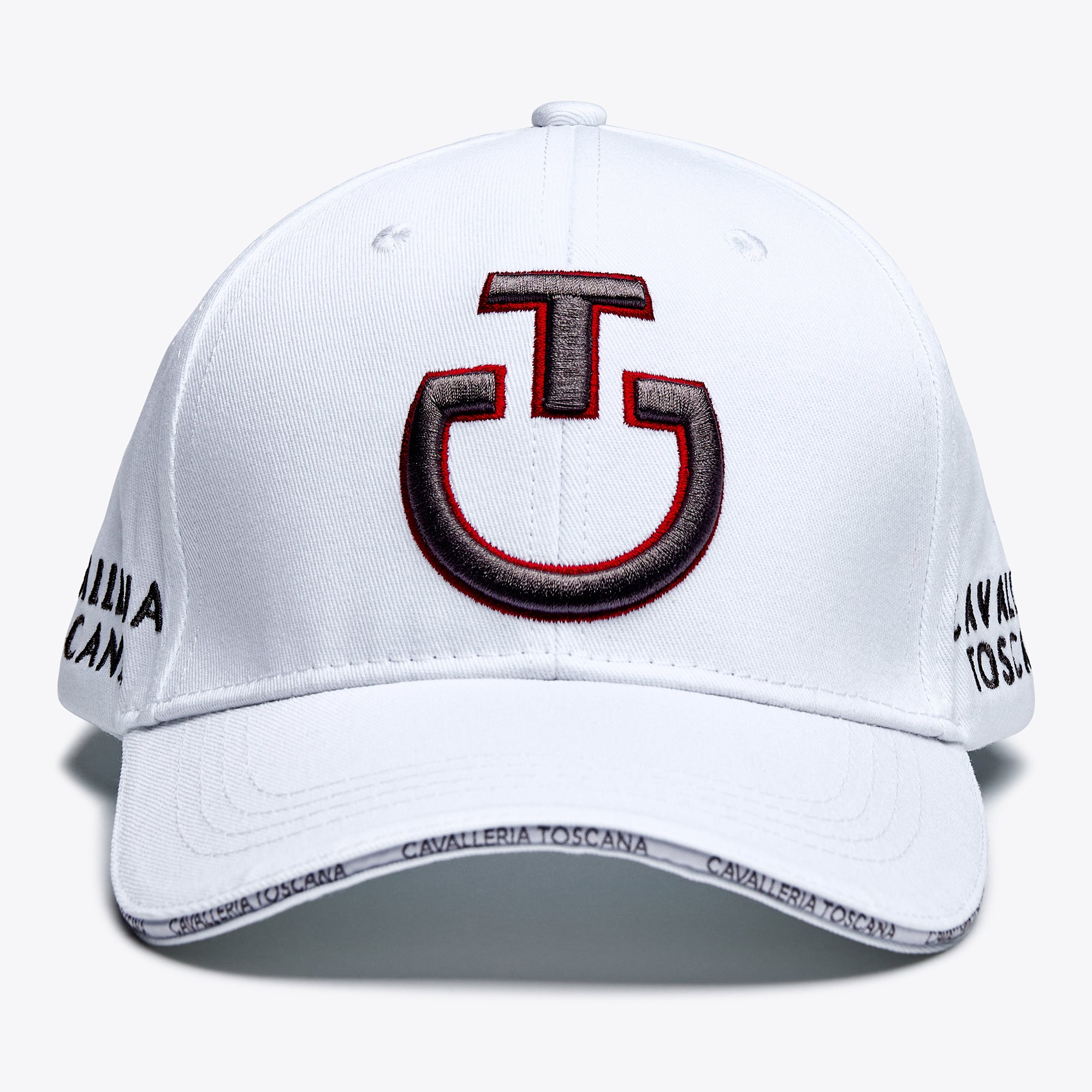 Cavalleria Toscana logo baseball cap white with gray and red embroidered logo | Rider Accessories | Malvern Saddlery