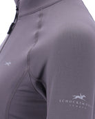 Schockemöhle Winter Page Style Shirt - Gray [dusty chocolate] - quarter zip ladies training layer, left arm detail view on person white background | Malvern Saddlery