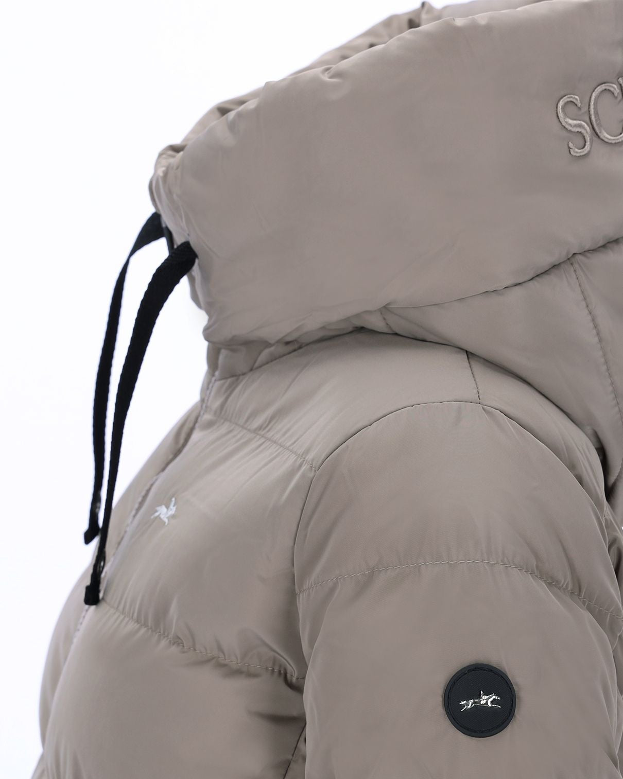 Schockemöhle Violet Puffer Jacket - Hazel; shoulder neck side view | Women's Outerwear | Malvern Saddlery